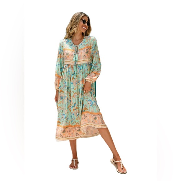 R.Vivimos Women's Long Sleeve Floral Print Midi Dresses S 4-6 - Picture 2 of 7